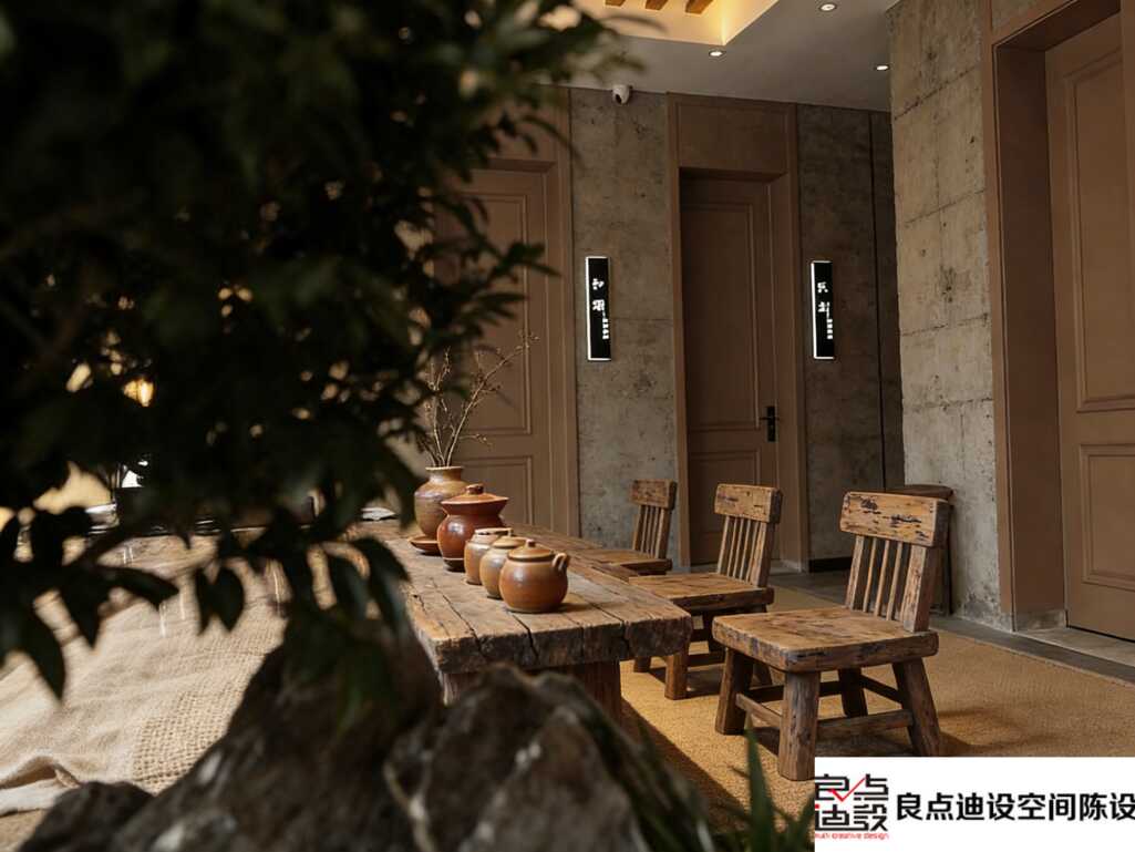 水泥墙+原木桌=禅意茶室天花板!这装修软装设计搭配我直接抄作业!